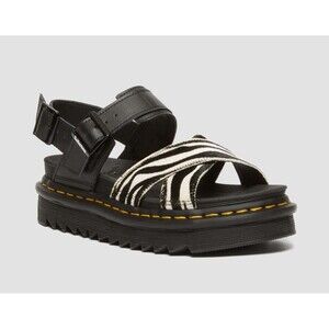 Dr. Doc Martens Women Size 7  Voss II Hair-On Zebra Print Quad Sandals Black NEW